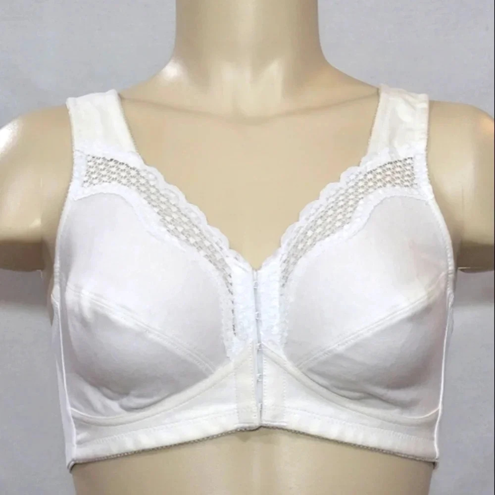 34B Exquisite Form‎ 100% Cotton Front Close Wirefree Bra White NWOT
